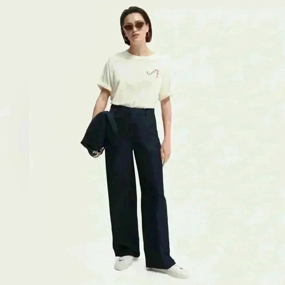 Scotch & Soda Edie Tailored Wide-Leg Linen-Blend Trousers - Picture 1 of 10